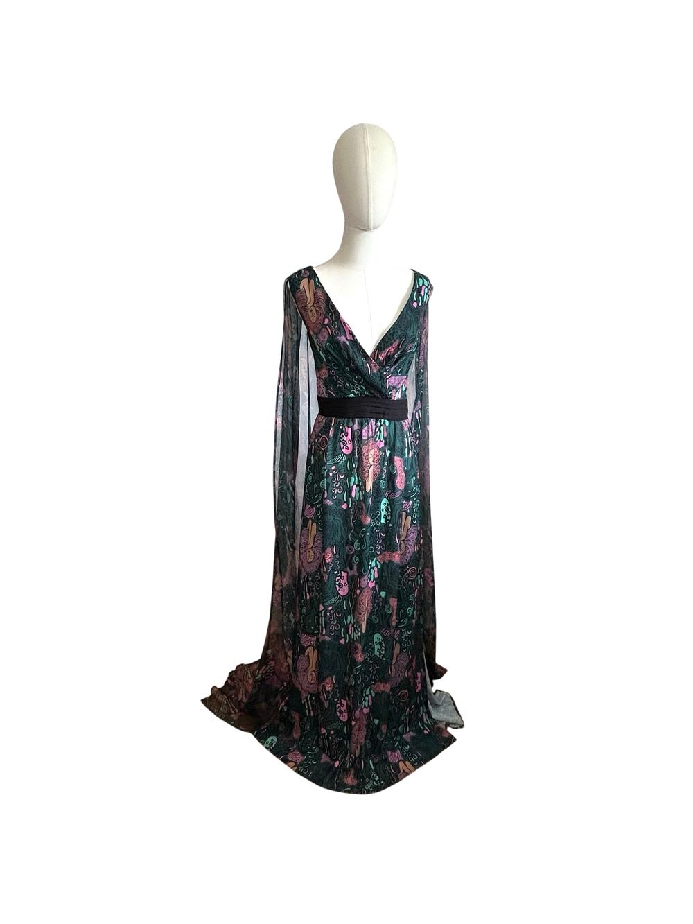 Unique Vintage Green 30s Hollywood Dress Gown Retro 3X Plus Maxi Glam Coquette